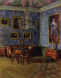 Salón azul en el Castillo Ludwigsburg, cerca de Stuttgart, muebles del período de Luis XVI